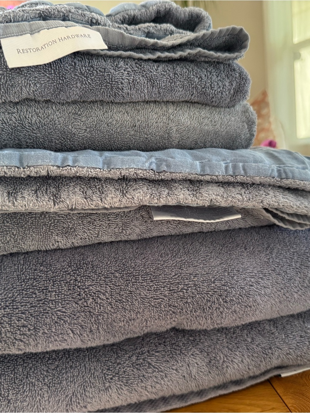 Restoration Hardware Slate Blue Cotton Bath Towels